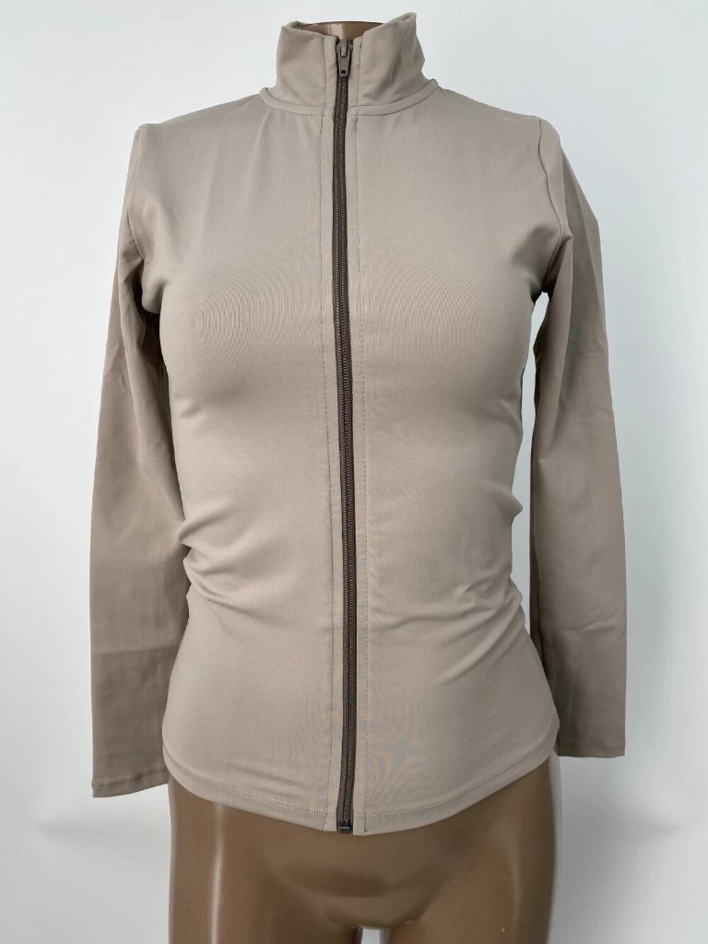 Stript Womens Jacket Dirty Chai Beige Size M Hip Zip Mockneck Nylon Blend